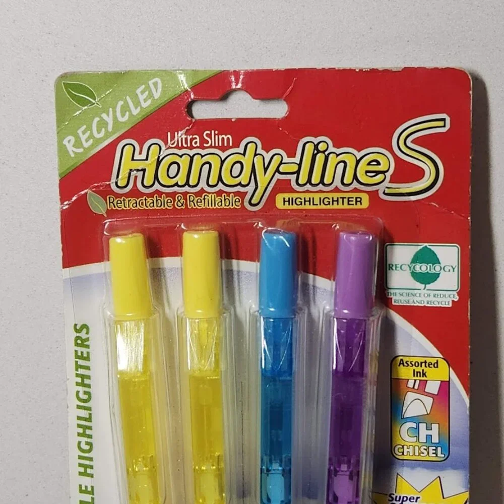 NEW Pentel Recycled Handy-Lines Slim Retractable Highlighters Pens 4 Pac…